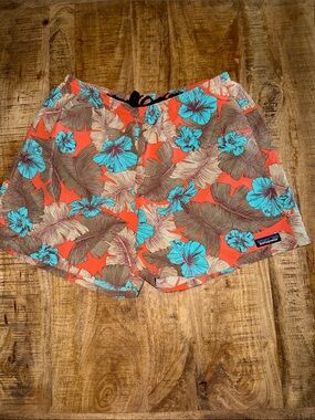Patagonia Coral and Turquoise Floral Swim Trunks